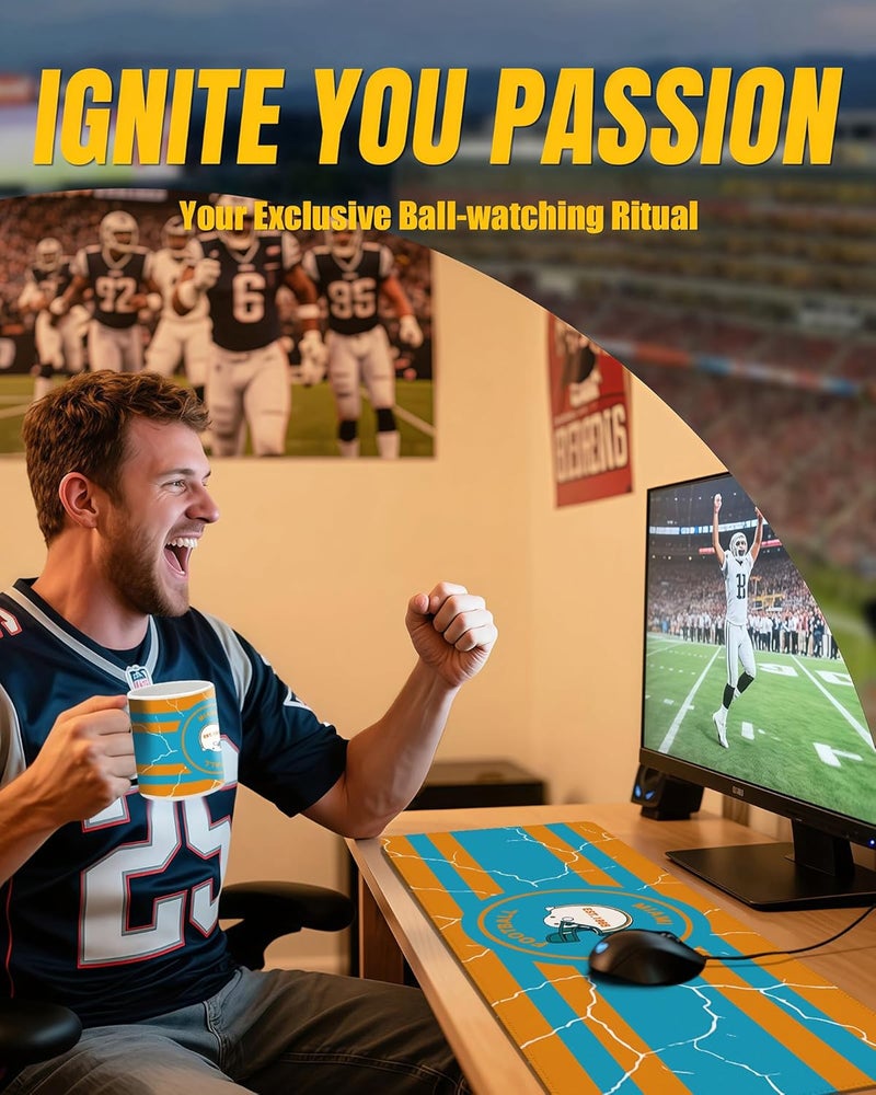 Gyothrig Football Fan Coffee Mug Cup and Mouse Pad Miami Themed Gaming Mousepad 31.5 x 11.8in Dolphins Team Large Desk Keyboard Mat Anti-Slip Rubber Base, XL Mouse Mat for Home and Office Cool - Image 3